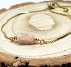 Rose Quartz Gold Plated Slider Bracelet | Natural Stone | January Birthstone Gift