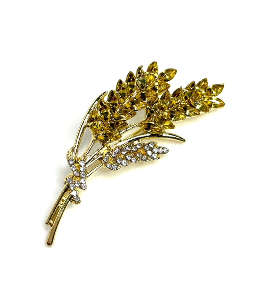 Pretty Crystal Wheat Brooch | Crystal Ears of Wheat Pin | Sparkly Jacket Pin