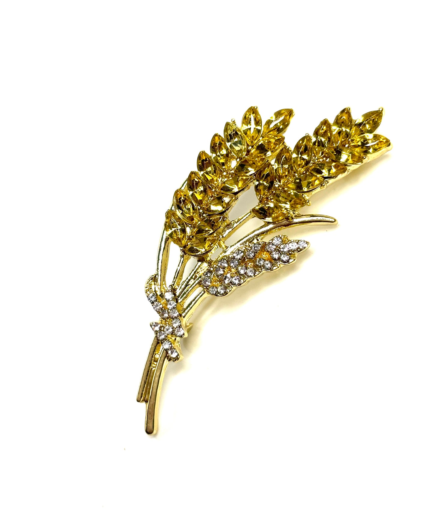 Pretty Crystal Wheat Brooch | Crystal Ears of Wheat Pin | Sparkly Jacket Pin