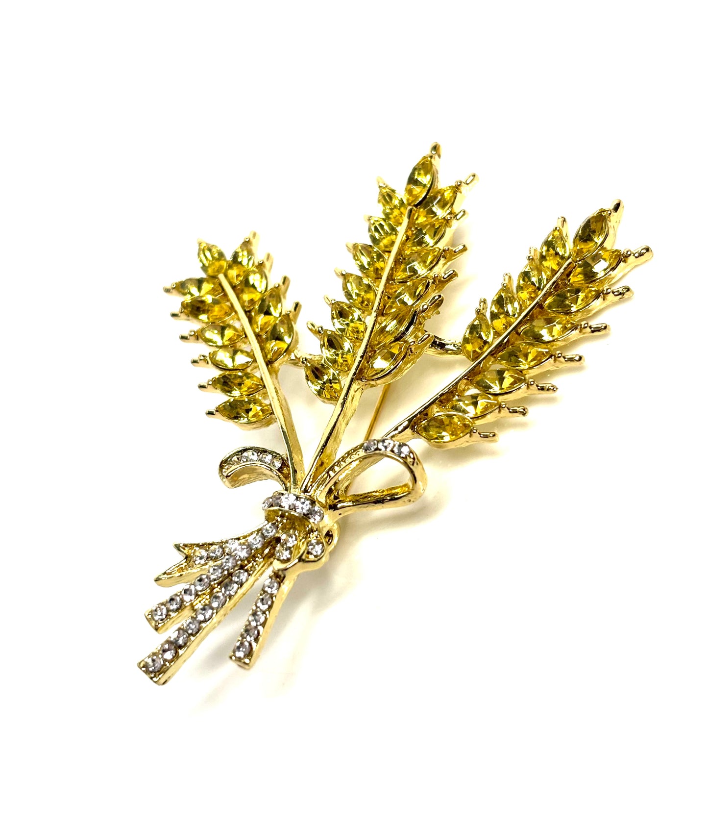 Gold Crystal Wheat Brooch | Crystal Ears of Wheat Pin | Sparkly Jacket Pin