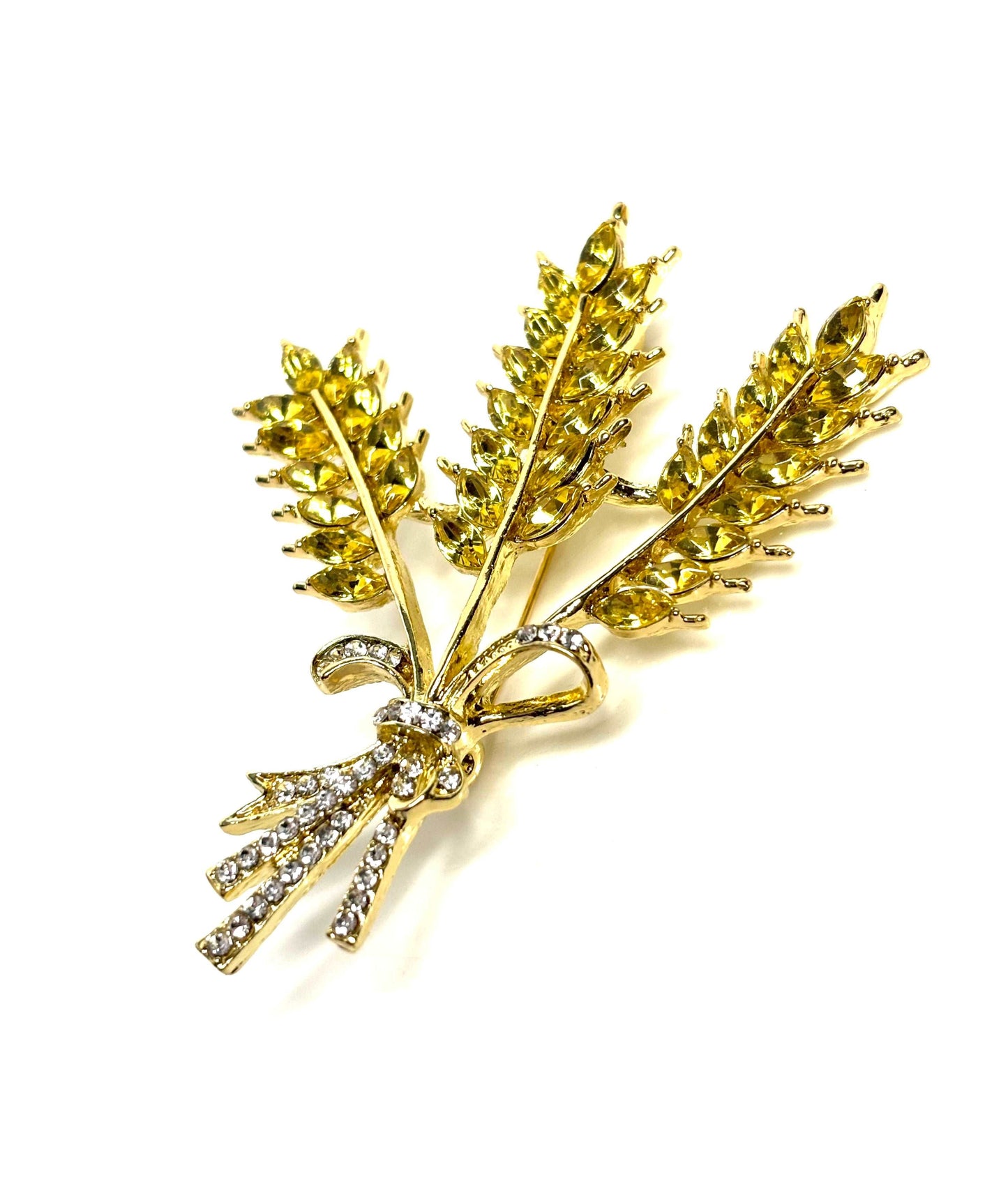 Gold Crystal Wheat Brooch | Crystal Ears of Wheat Pin | Sparkly Jacket Pin