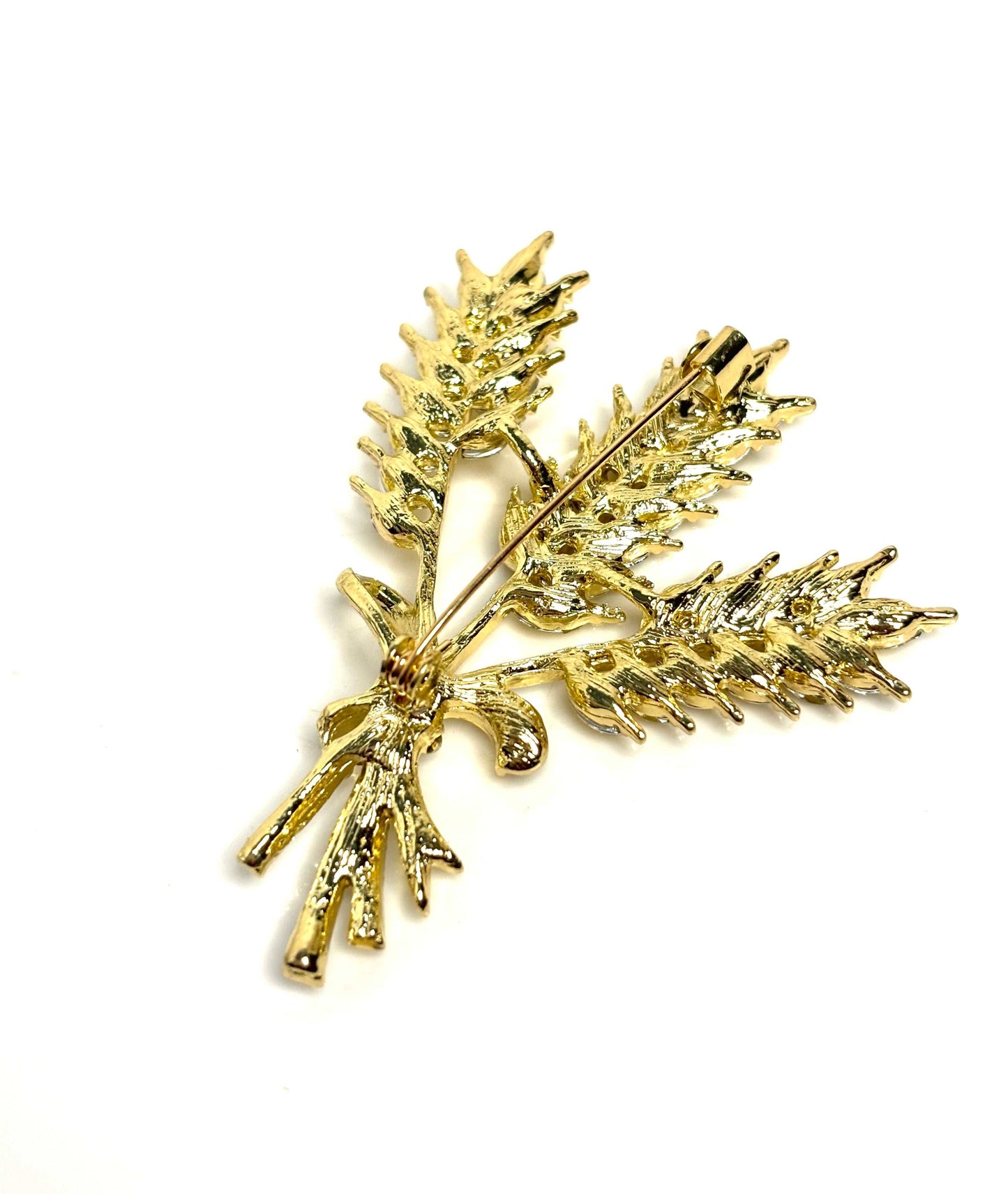 Gold Crystal Wheat Brooch | Crystal Ears of Wheat Pin | Sparkly Jacket Pin