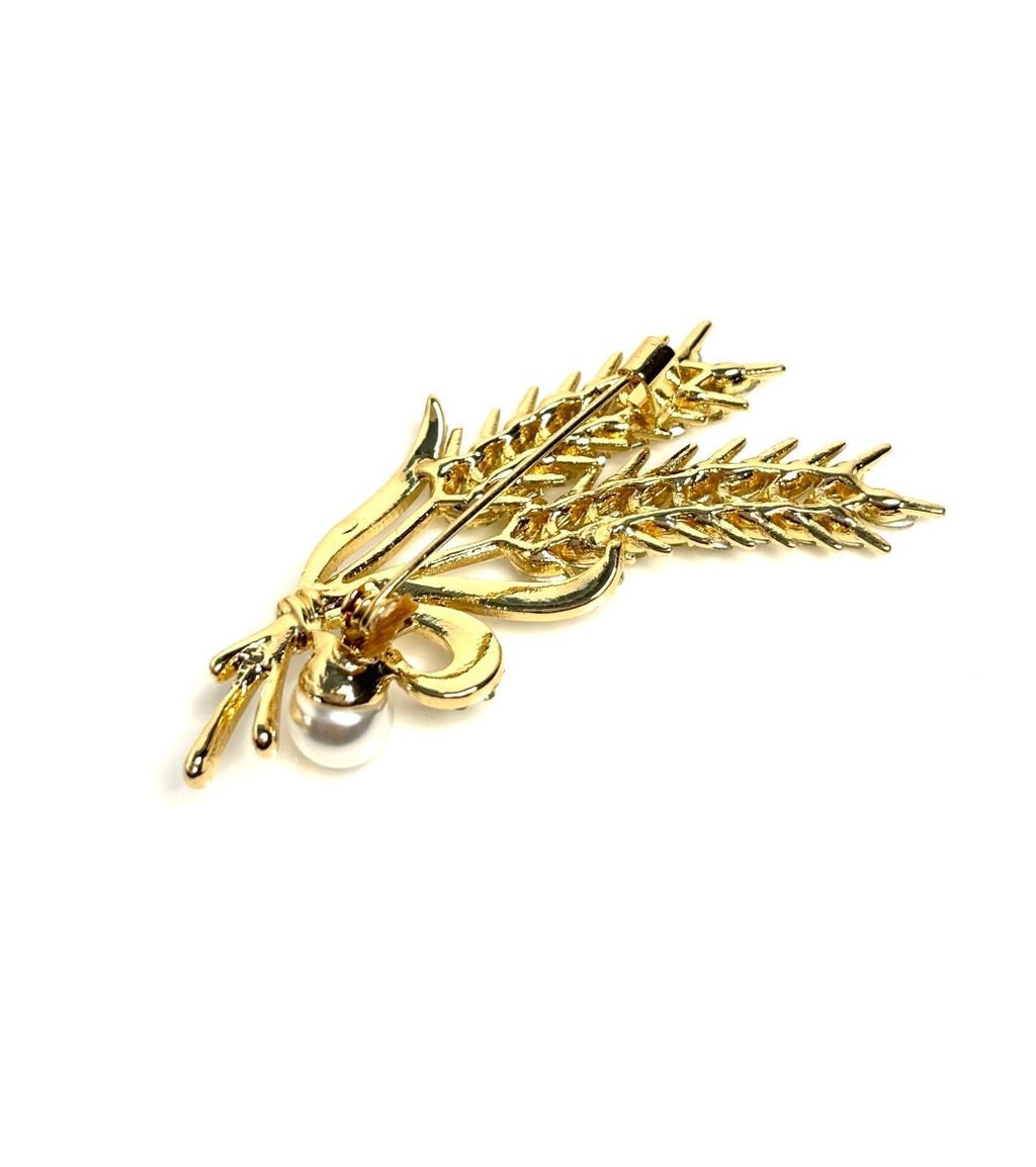 Crystal Pearl Wheat Brooch | Crystal Ears of Wheat Pin | Sparkly Jacket Pin