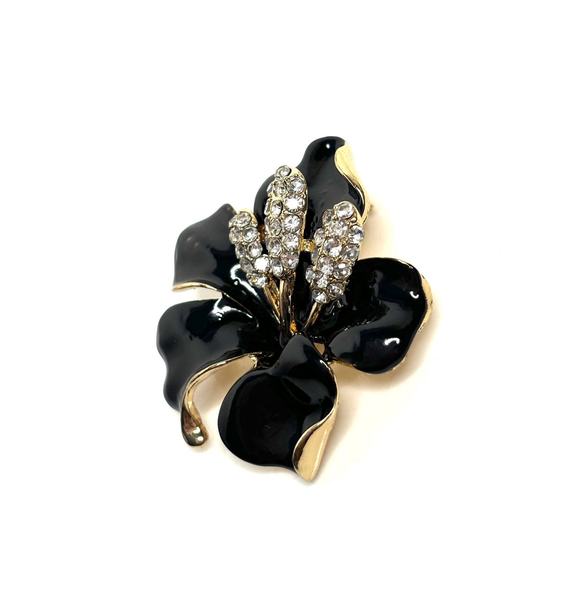 Black Crystal Flower Brooch | Orchid Style Flower Pin | Statement Brooch