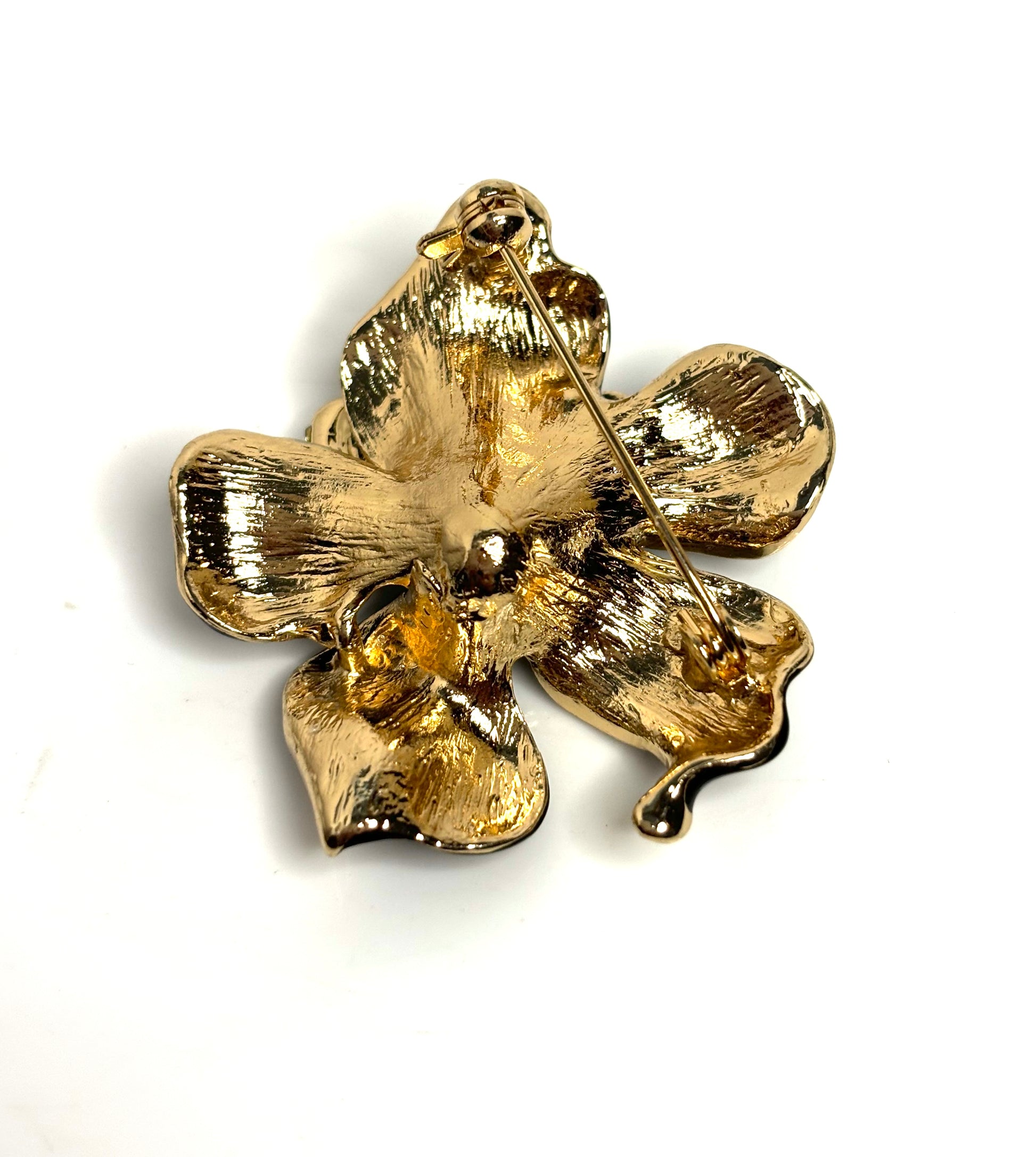 Black Crystal Flower Brooch | Orchid Style Flower Pin | Statement Brooch
