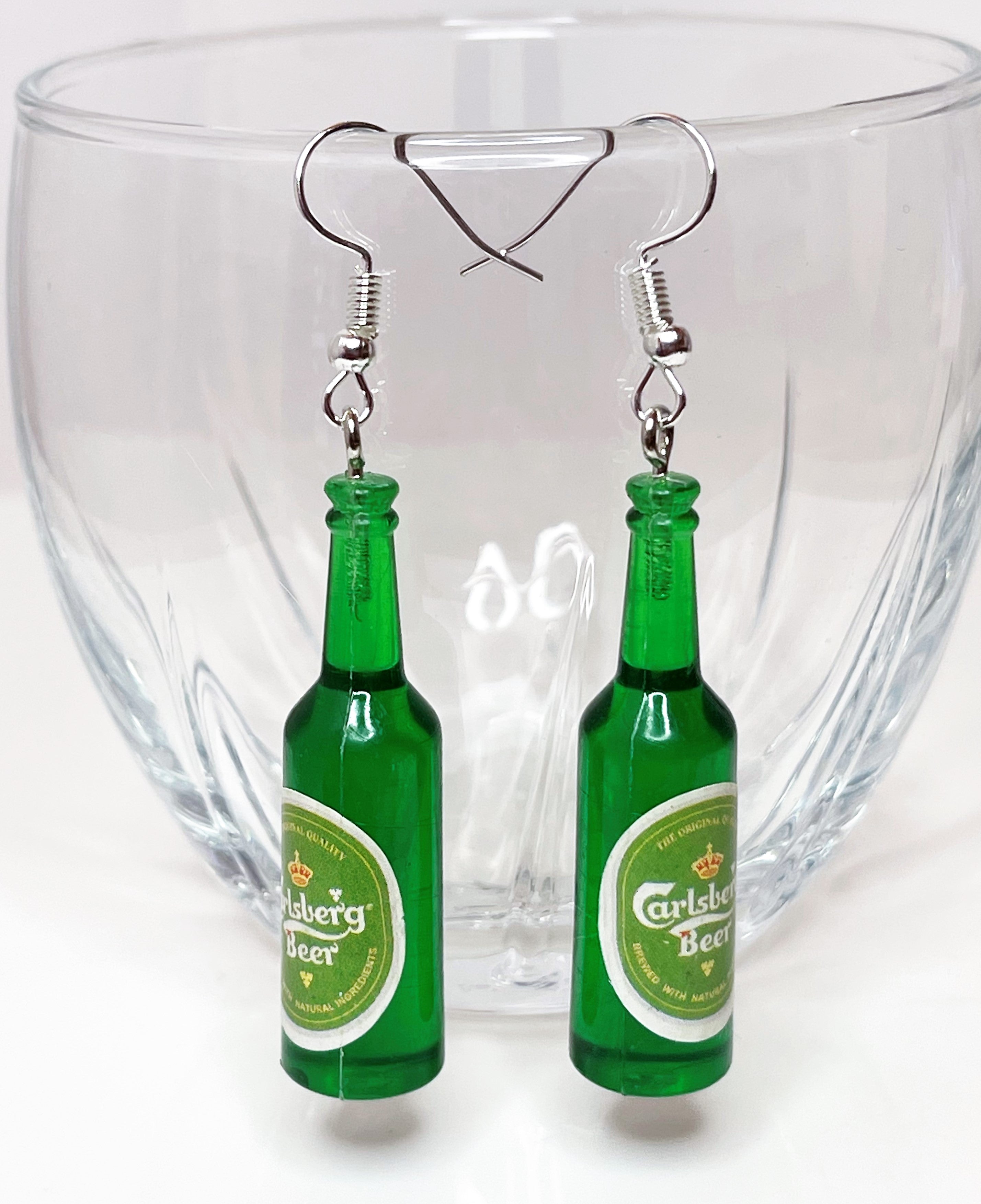 Beer Bottle Earrings | Silver Plated Sterling Silver | Fun Alchohol Drops