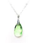 Peridot Green Austrian Crystal Pendant | 925 Sterling Silver | Light Green Teardrop Crystal Necklace for Women