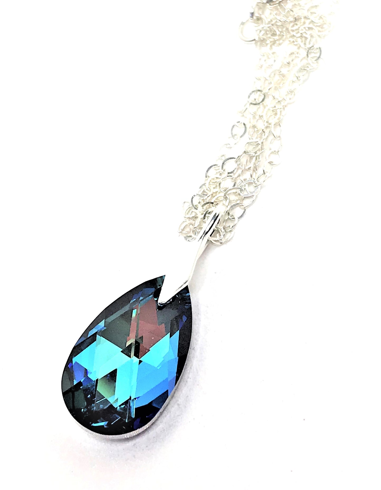 Bermuda Blue Austrian Crystal Pendant | 925 Sterling Silver | Blue Teardrop Crystal Necklace for Women