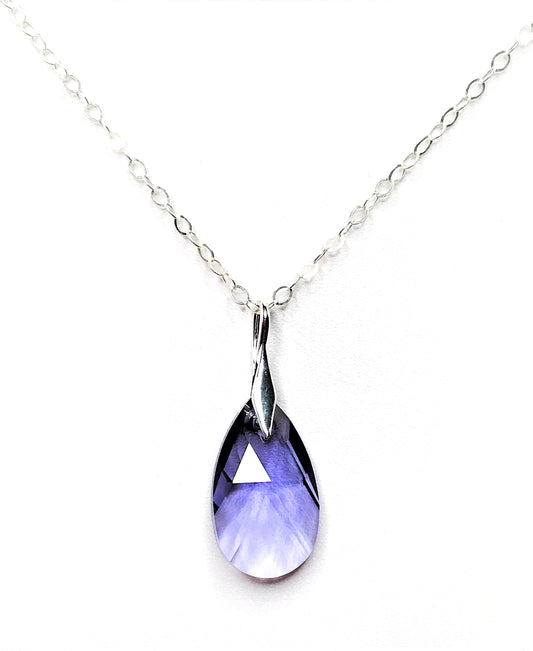 Tanzanite Teardrop Austrian Crystal Pendant | 925 Sterling Silver | Gold Filled | Purple Crystal Necklace for Women