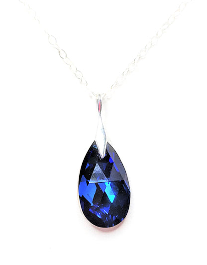 Capri Blue Teardrop Crystal Pendant | 925 Sterling Silver | Dark Blue Crystal Necklace 