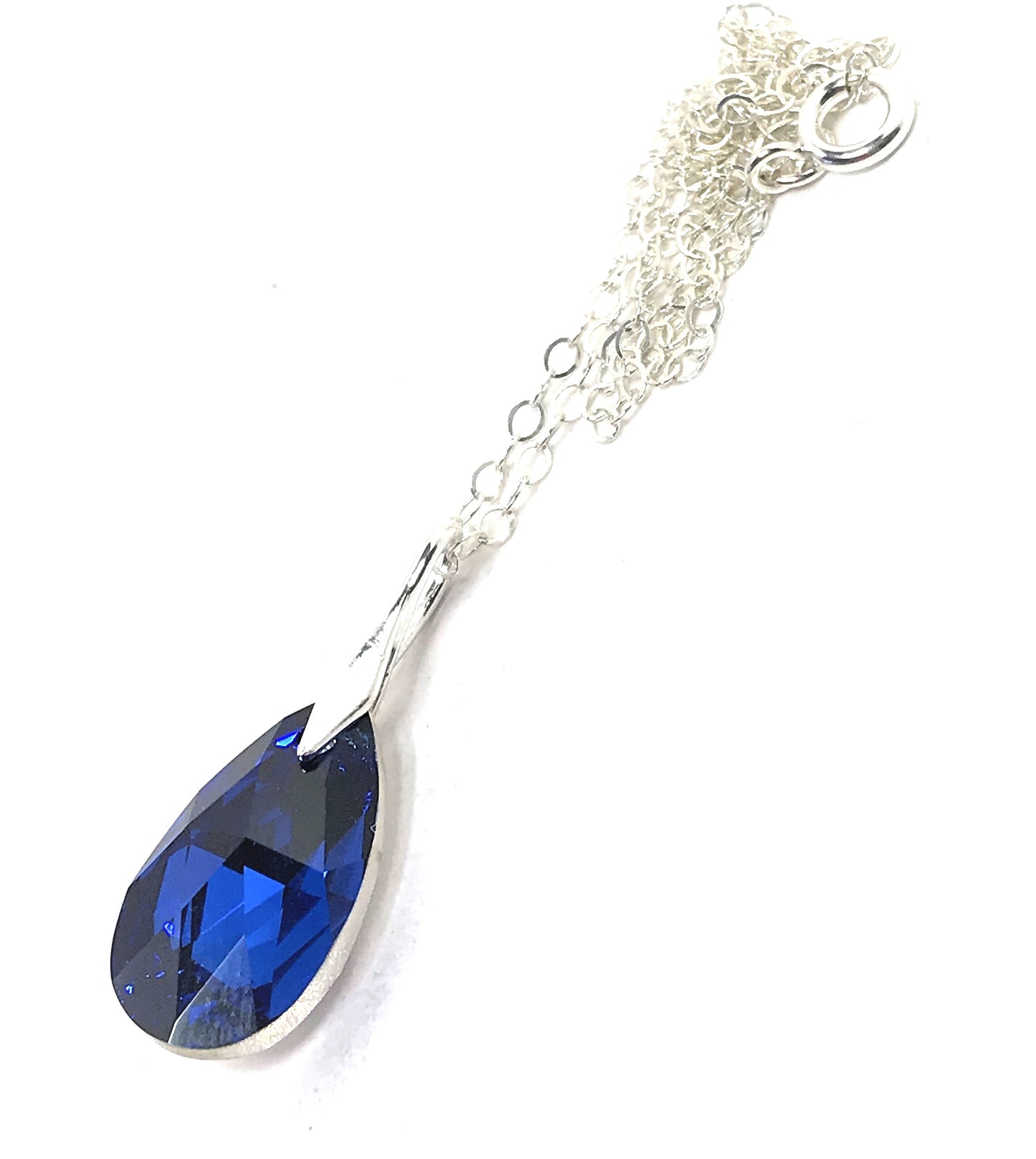 Capri Blue Teardrop Crystal Pendant | 925 Sterling Silver | Dark Blue Crystal Necklace 