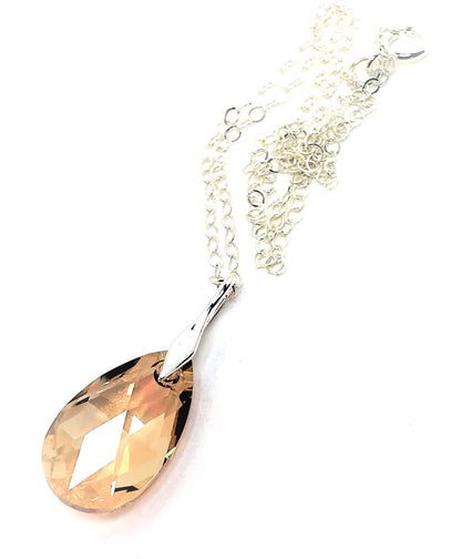 Golden Shadow Austrian Crystal Pendant | 925 Sterling Silver, | Teardrop Necklace for Women