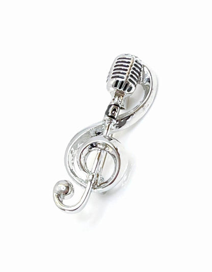 Silver Treble Clef with Microphone Brooch | Fashion Music Brooch | Music Lovers Brooch