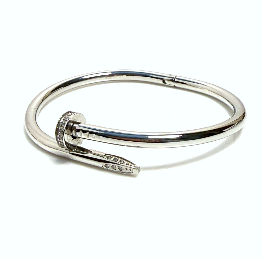 Silver Plated CZ Crystal Nail Bangle