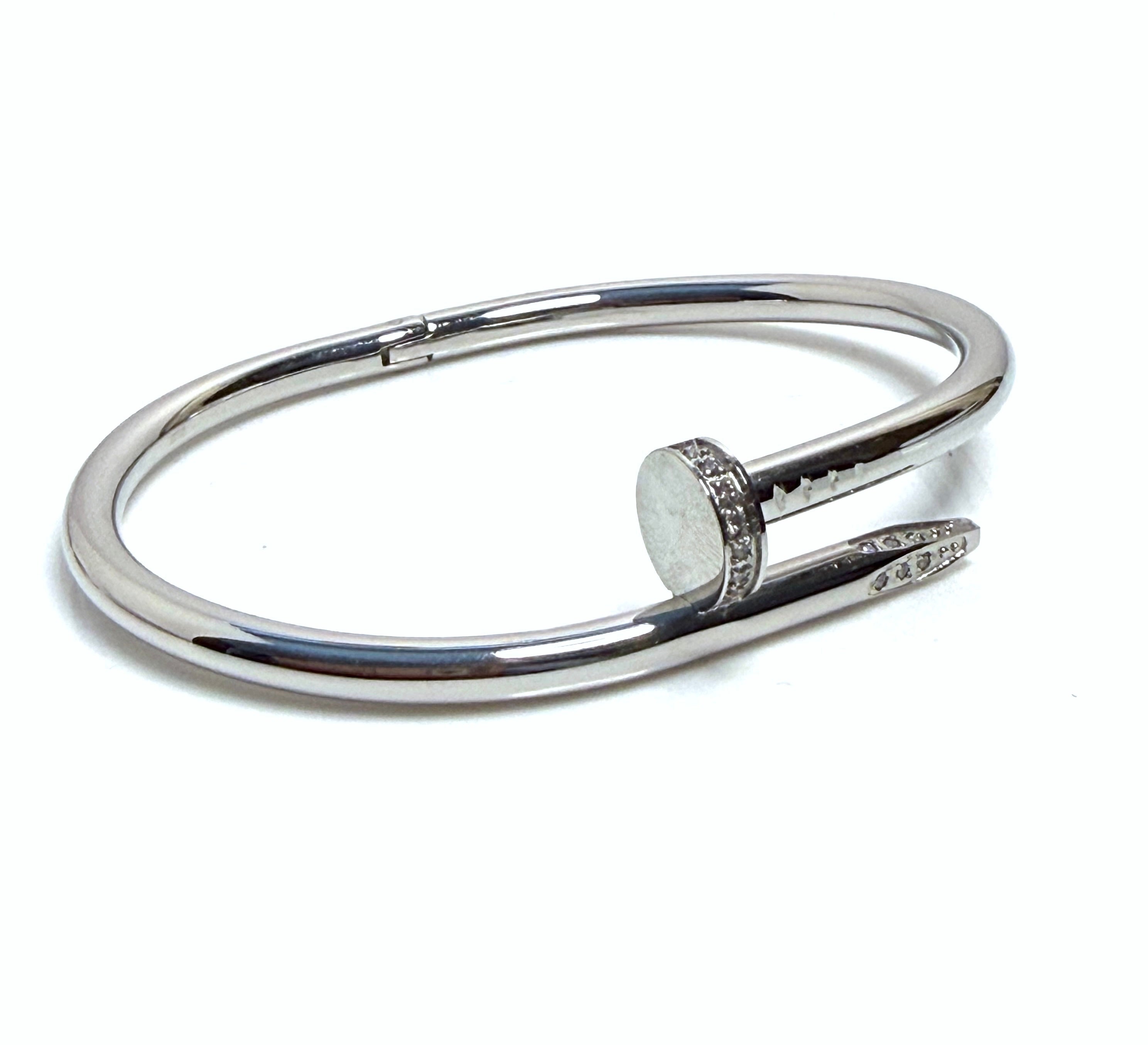 Silver Plated CZ Crystal Nail Bangle