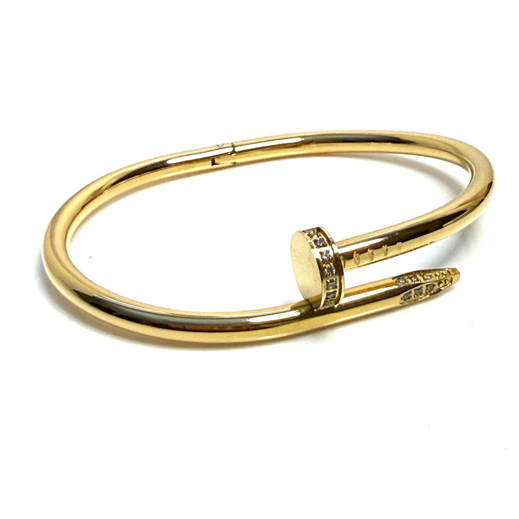 Gold Plated CZ Crystal Nail Bangle