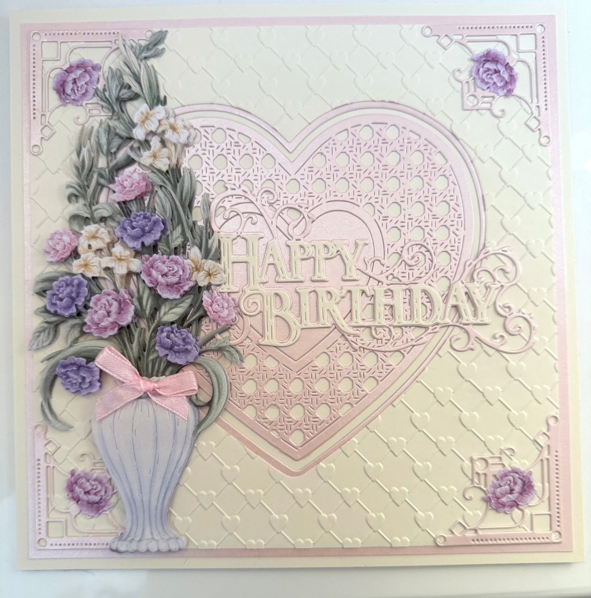 Luxury Handmade Heart with Roses Birthday Card | Beautiful 3D Flower Card