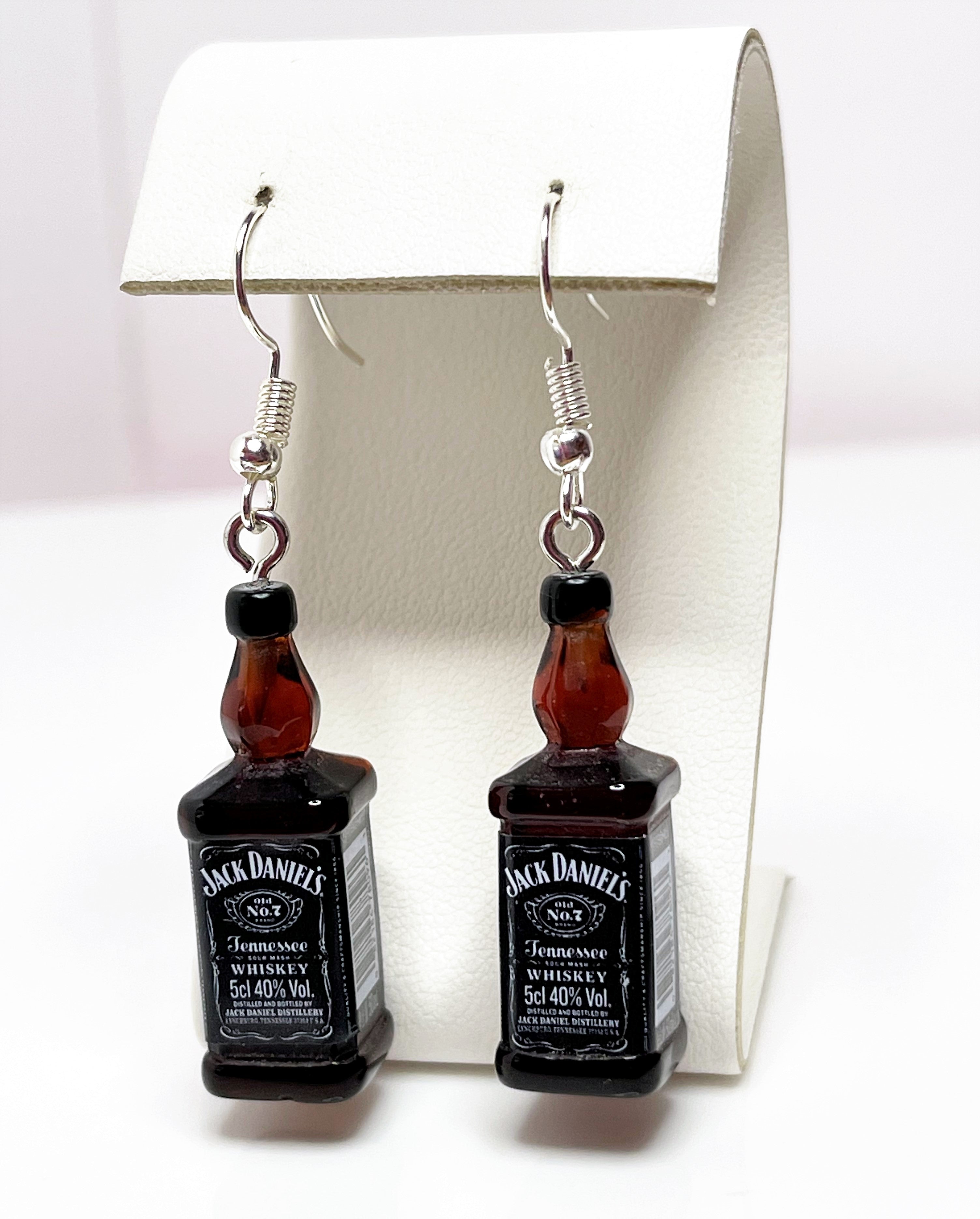Whiskey Bottle Earrings | Silver Plated Sterling Silver | Quirky Alchohol Drops