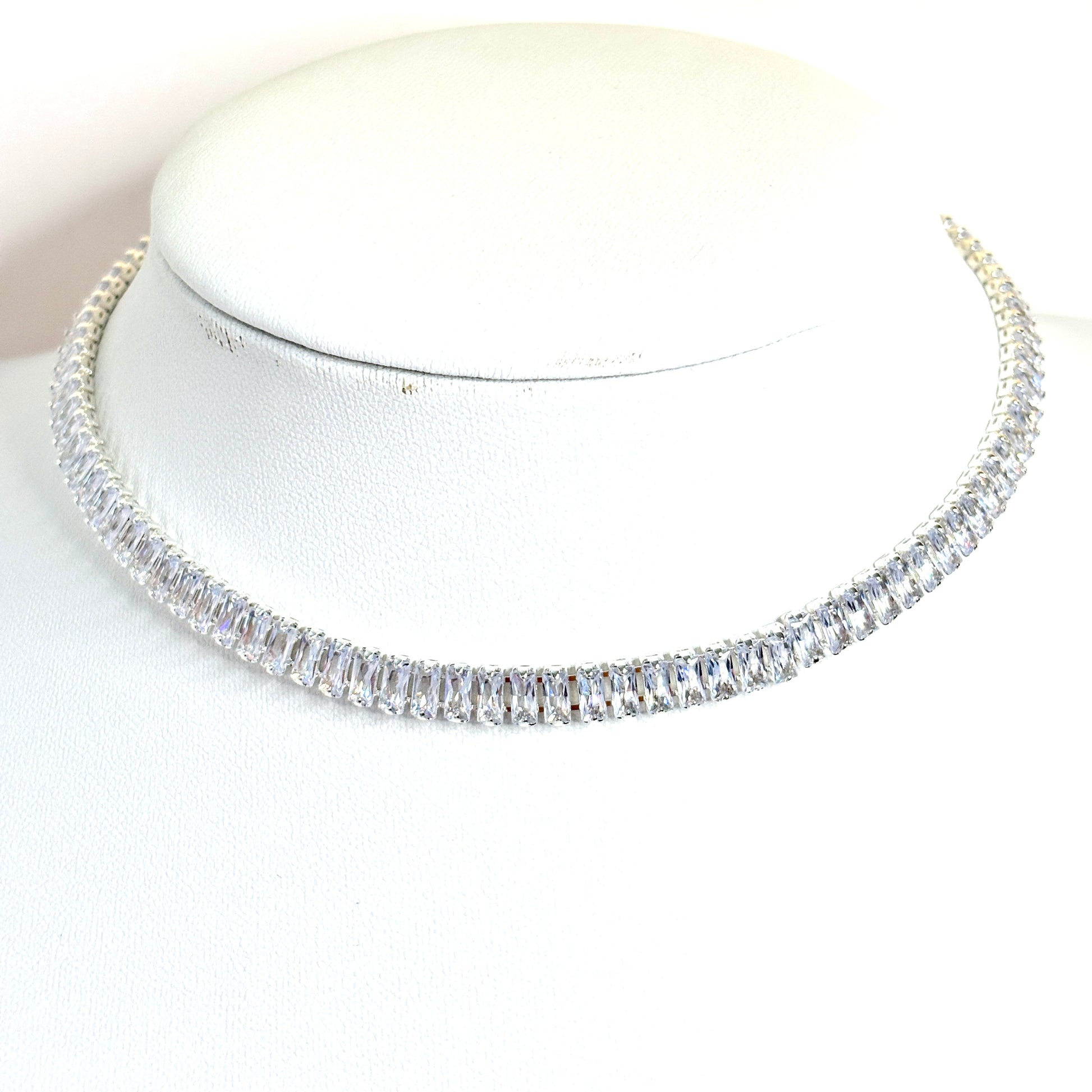 Silver Plated Clear CZ Crystal Choker | Statement Jewellery |  Adjustable Choker 