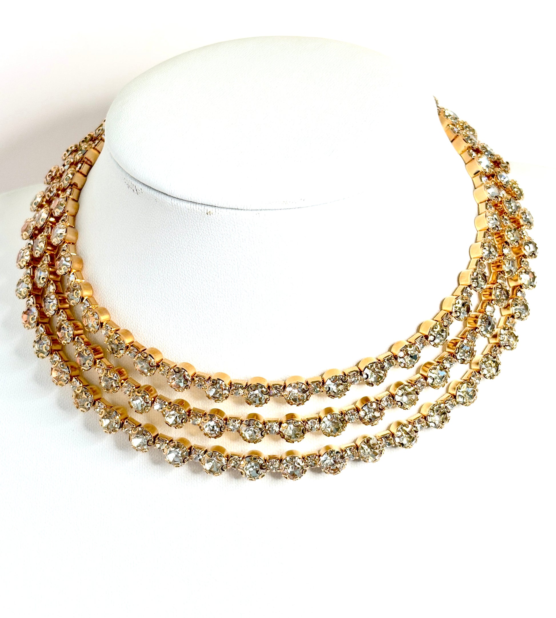 Multi Layer Crystal Choker | Gold Plated | Statement Jewellery |  Adjustable Choker