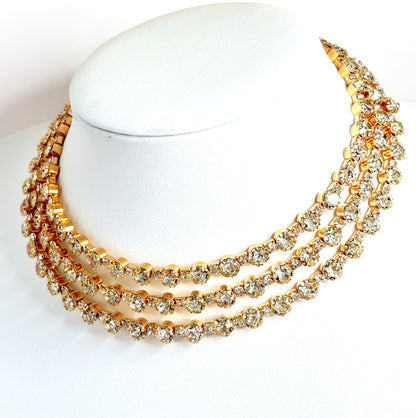 Multi Layer CZ Crystal Choker | Gold Plated | Statement Jewellery |  Adjustable Choker