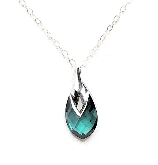 Emerald Austrian Crystal Pendant | Moss Green Necklace | Green Teardrop Necklace | Emerald Sparkly Pendant
