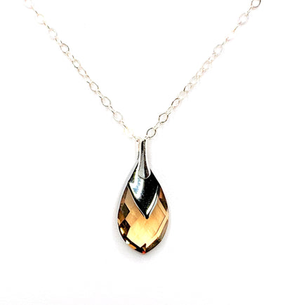 Light Colorado Topaz Austrian Crystal Pendant | Topaz Teardrop Necklace | 925 Sterling Silver