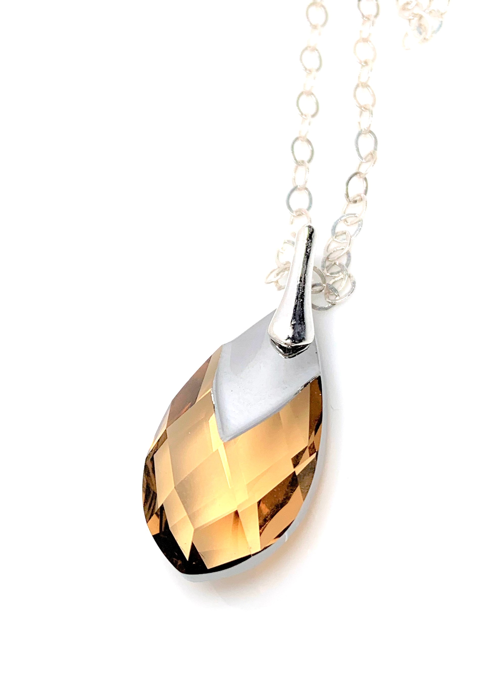 Light Colorado Topaz Austrian Crystal Pendant | Topaz Teardrop Necklace | 925 Sterling Silver