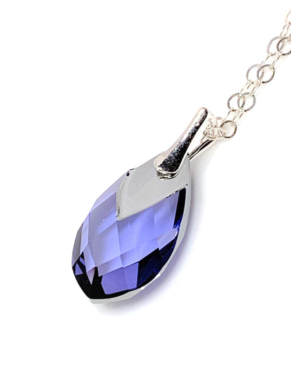 Tanzanite Austrian Crystal Pendant | Purple Teardrop | 925 Sterling Silver | Pear Drop Necklace