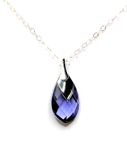 Tanzanite Austrian Crystal Pendant | Purple Teardrop | 925 Sterling Silver | Pear Drop Necklace