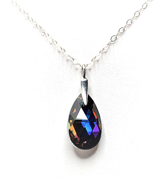 Crystal Volcano Austrian Crystal Pendant | Multi-colour Teardrop Pendant | 925 Sterling Silver | Crystal Pear Shaped Necklace
