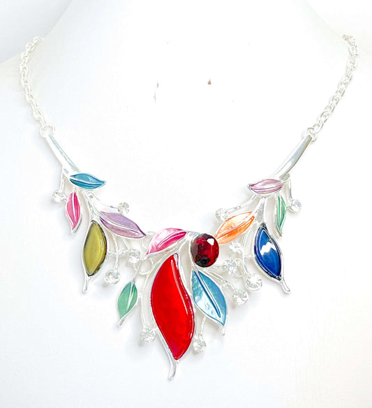 Multicolour Enamel Leaf Necklace | Modern Style Jewellery | Big Leaf Statement Jewelry