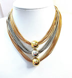 Bold Multi-Chain Layered Necklace with Gold and Silver Balls | Gold Silver Plated Statement Choker