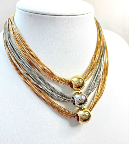 Bold Multi-Chain Layered Necklace with Gold and Silver Balls | Gold Silver Plated Statement Choker