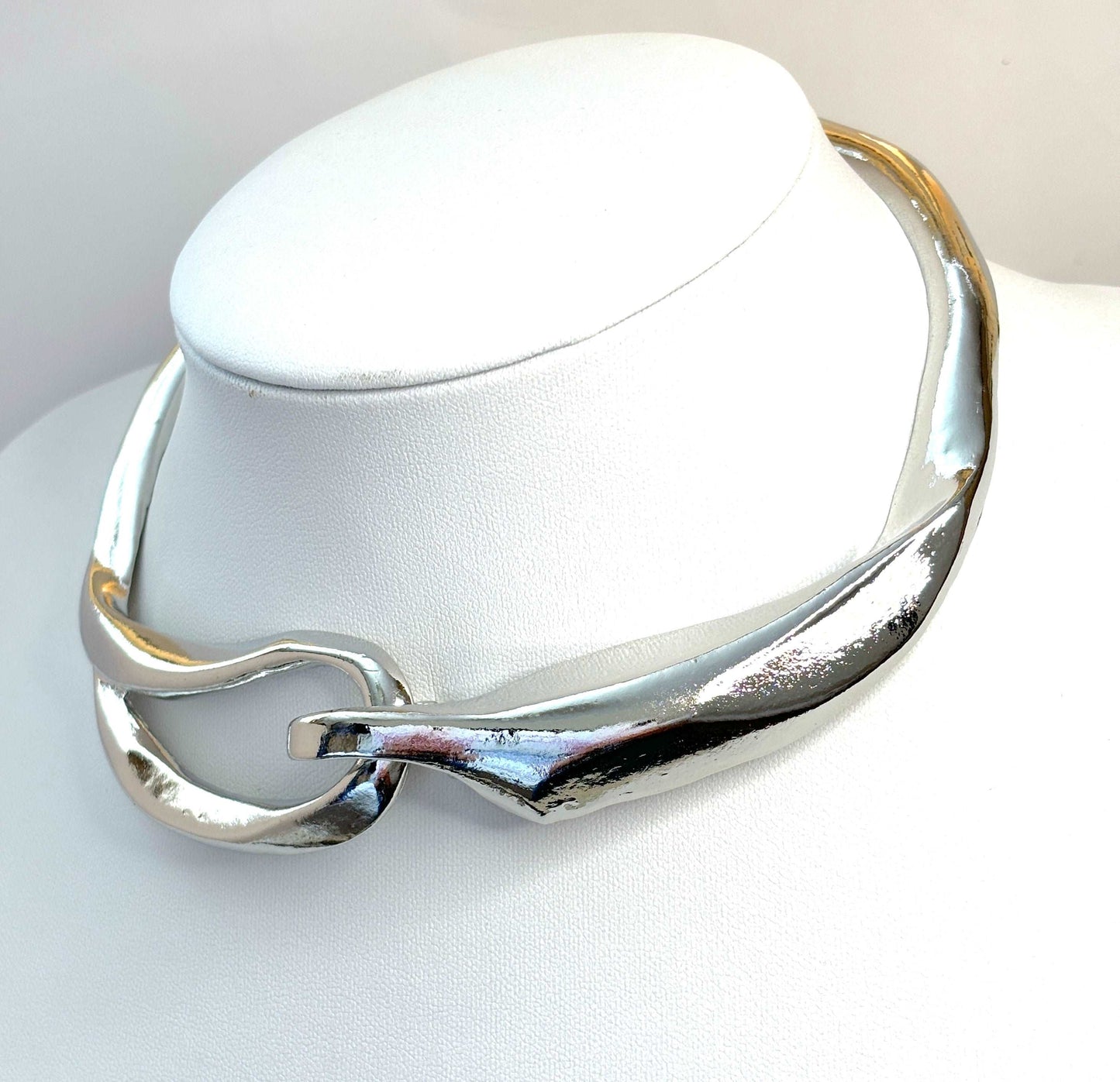 Geometric Metallic Collar |Silver Plated Statement Choker | Moulten Silver Bold Necklace