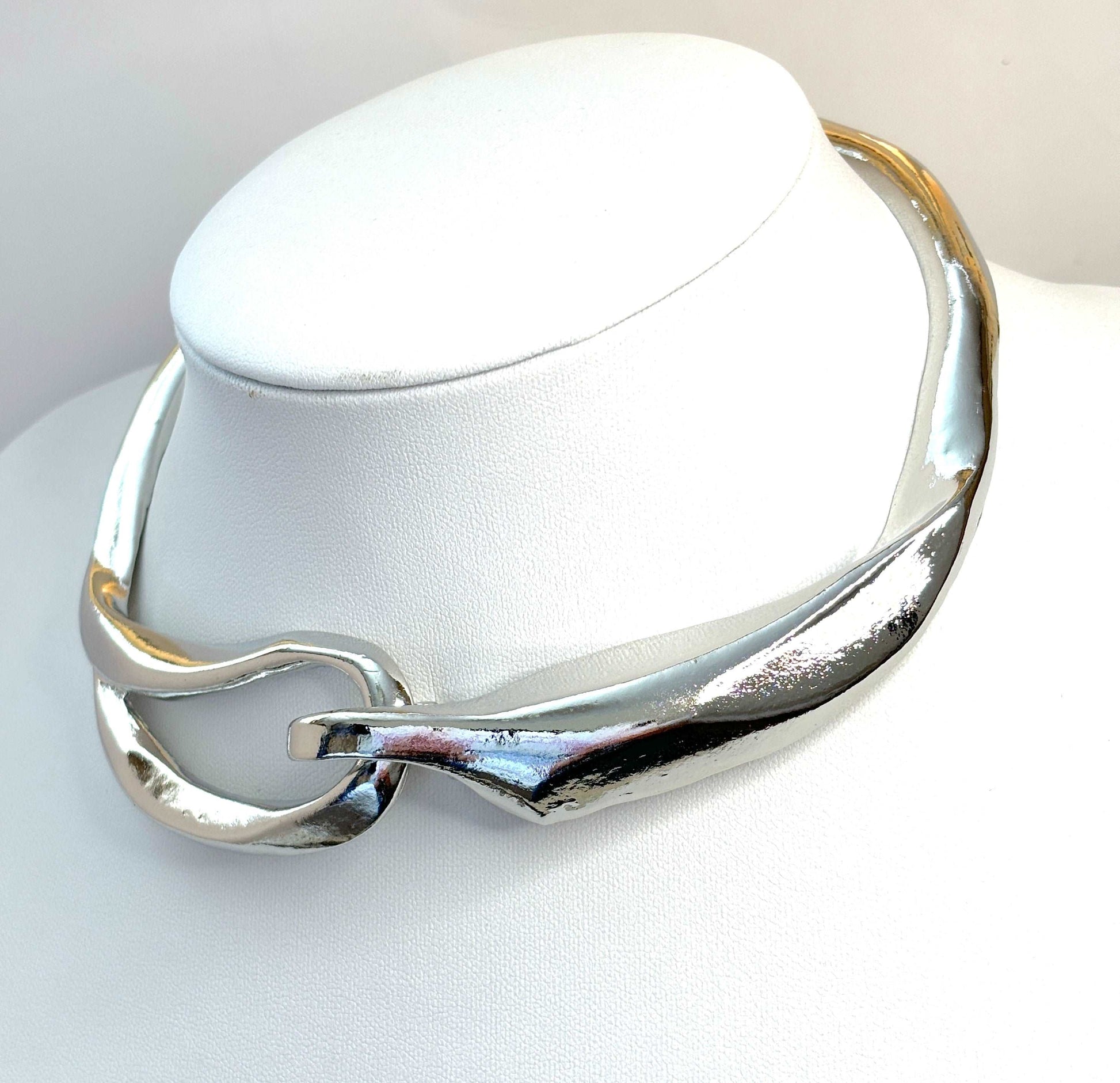 Geometric Metallic Collar |Silver Plated Statement Choker | Moulten Silver Bold Necklace