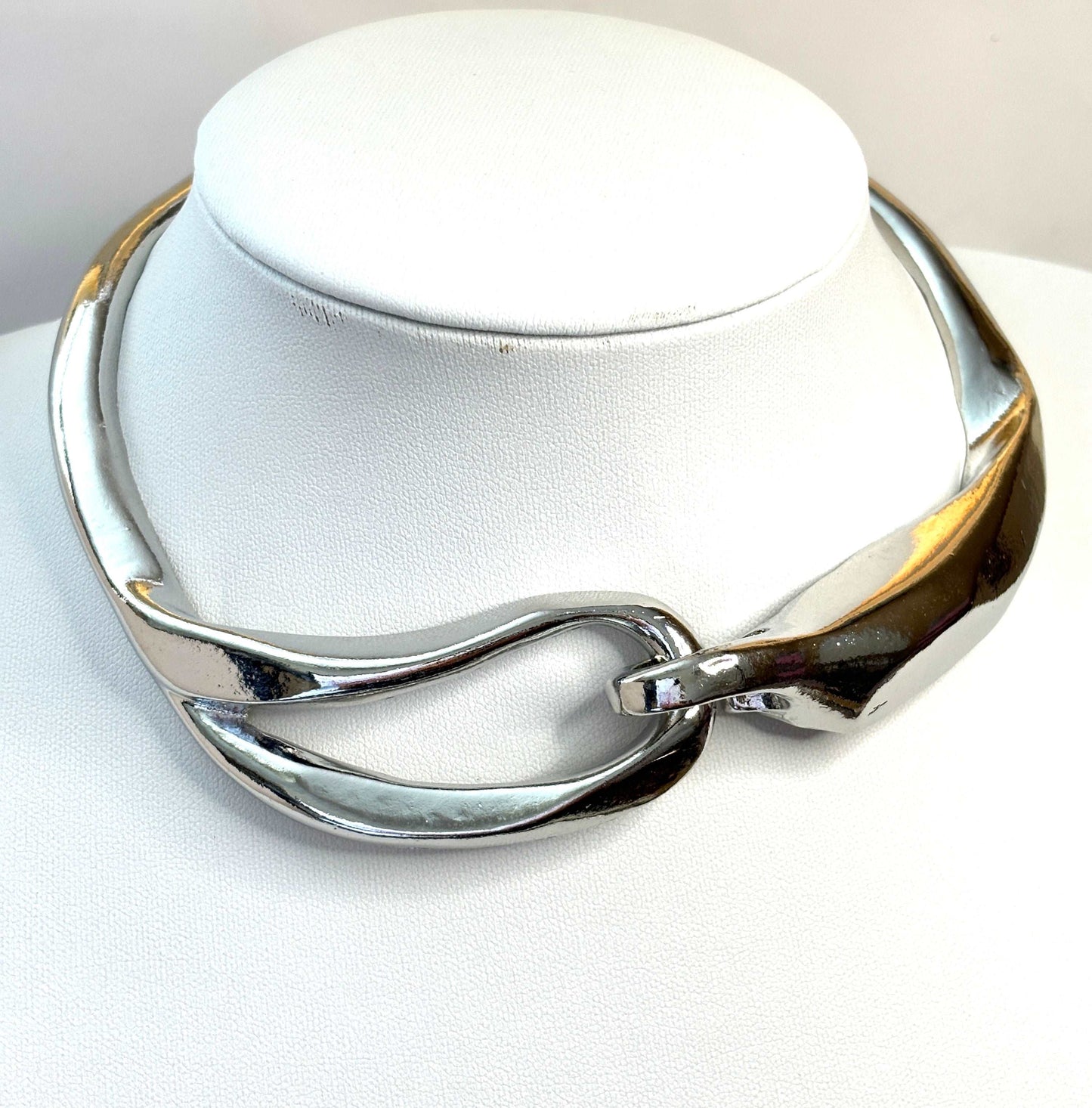 Geometric Metallic Collar |Silver Plated Statement Choker | Moulten Silver Bold Necklace