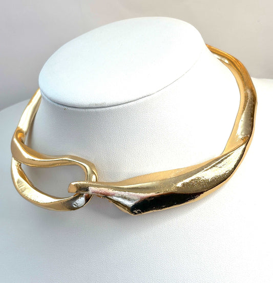 Geometric Metallic Collar | Gold Plated Statement Choker  | Moulten Gold Bold Necklace