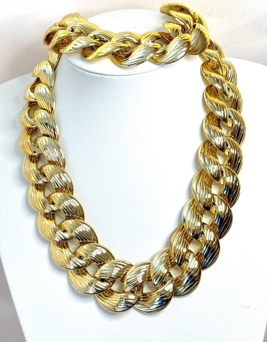 Exaggerated Gold Chain Necklace with Bracelet | Gold Plated Statement Choker