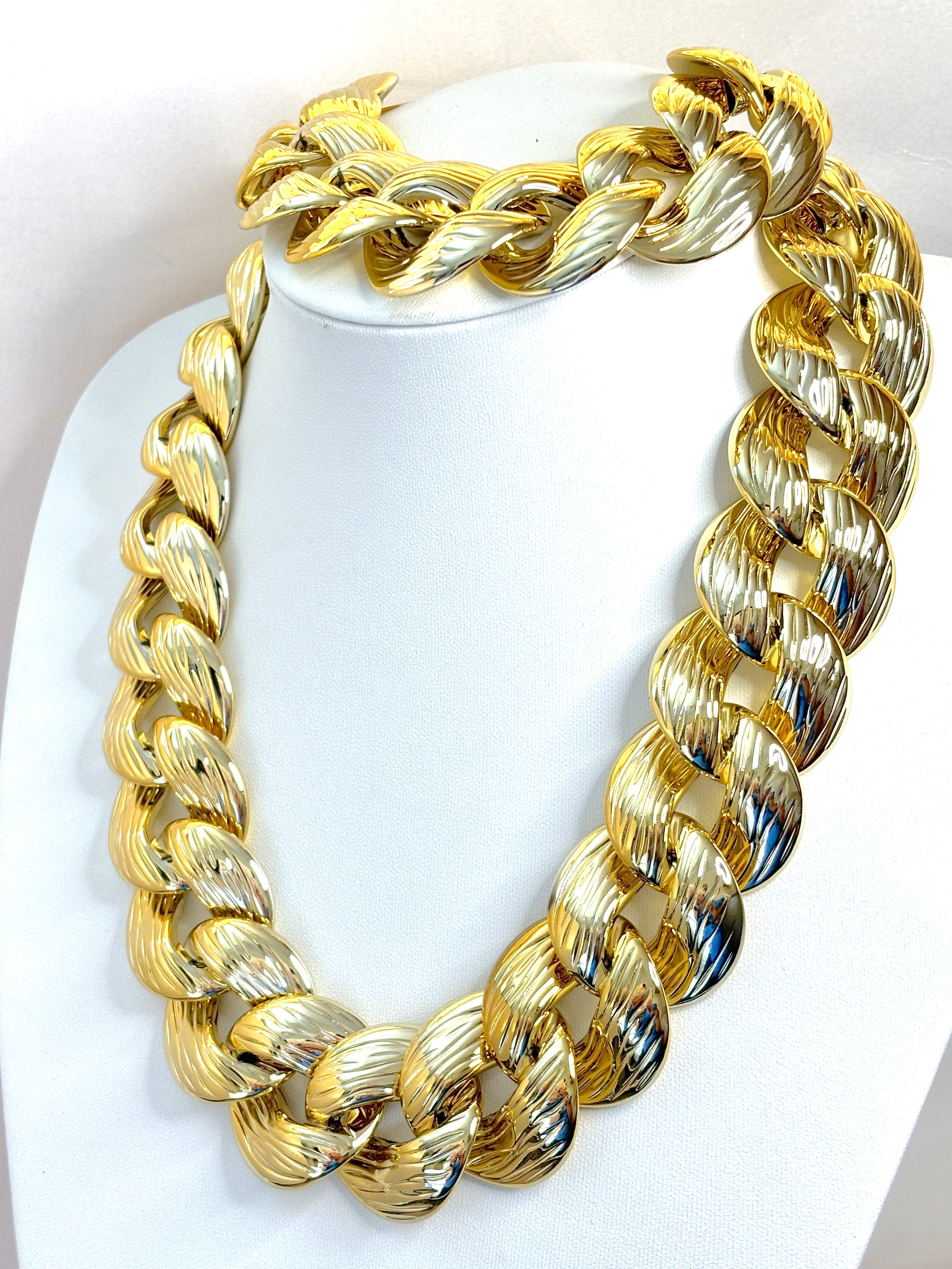 Golden Metallic Swirl Vintage Acetate Chain Bib Necklace |Handmade in buying the USA|