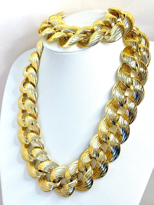 Exaggerated Gold Chain Necklace with Bracelet | Gold Plated Statement Choker