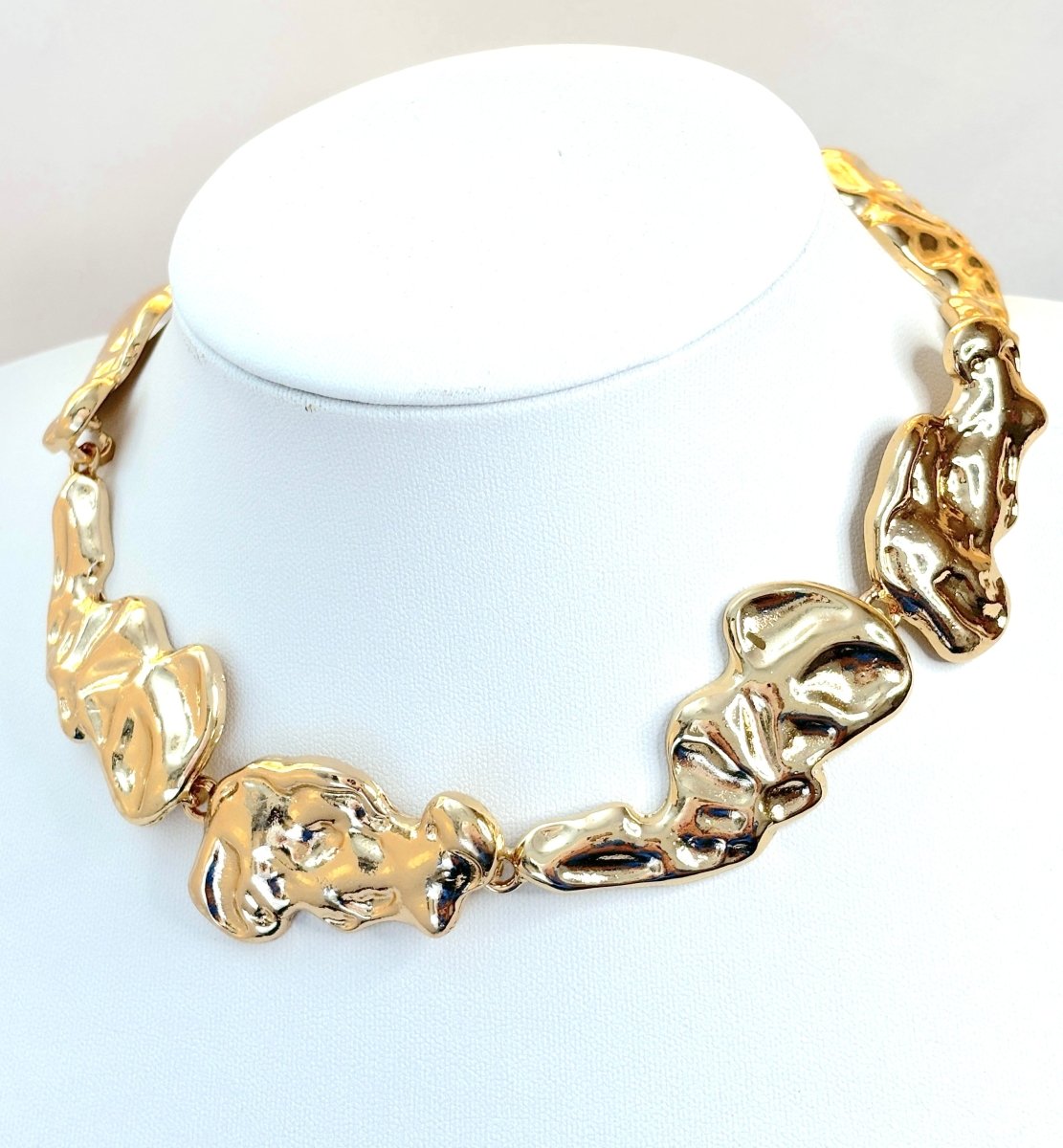 Chunky Liquid Gold Plated Choker | Lightweight & Bold | Abstract Jewelry