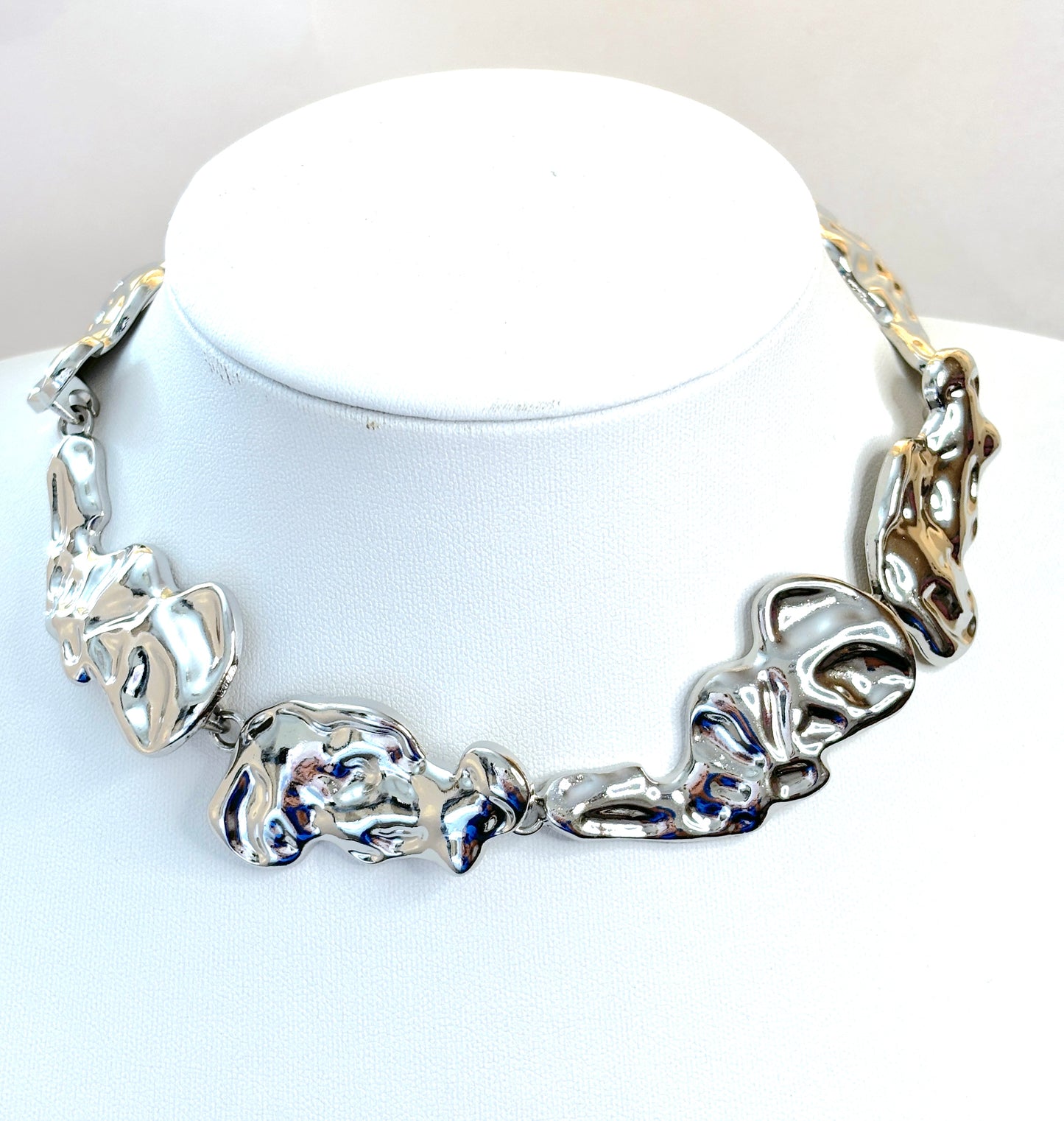 Chunky Liquid Silver Plated Choker | Lightweight & Bold | Abstract Jewelry 