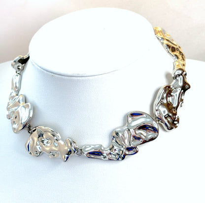 Chunky Liquid Silver Plated Choker | Lightweight & Bold | Abstract Jewelry 