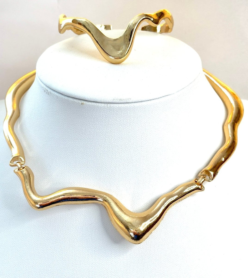 Chunky Gold Plated Lava Drop Necklace and Bracelet Set | Lightweight & Bold | Gold Plated Statement Choker