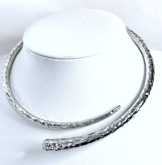 Simple Textured Silver Statement Choker | Elegant Slip On Necklace  | No Clasp