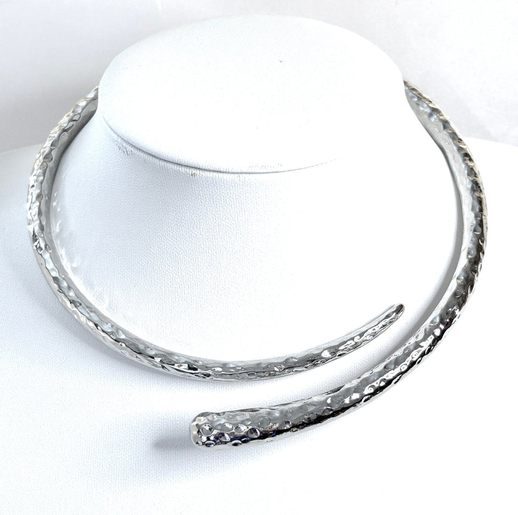 Simple Textured Silver Statement Choker | Elegant Slip On Necklace  | No Clasp