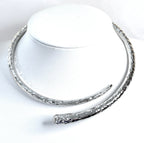 Simple Textured Silver Statement Choker | Elegant Slip On Necklace  | No Clasp