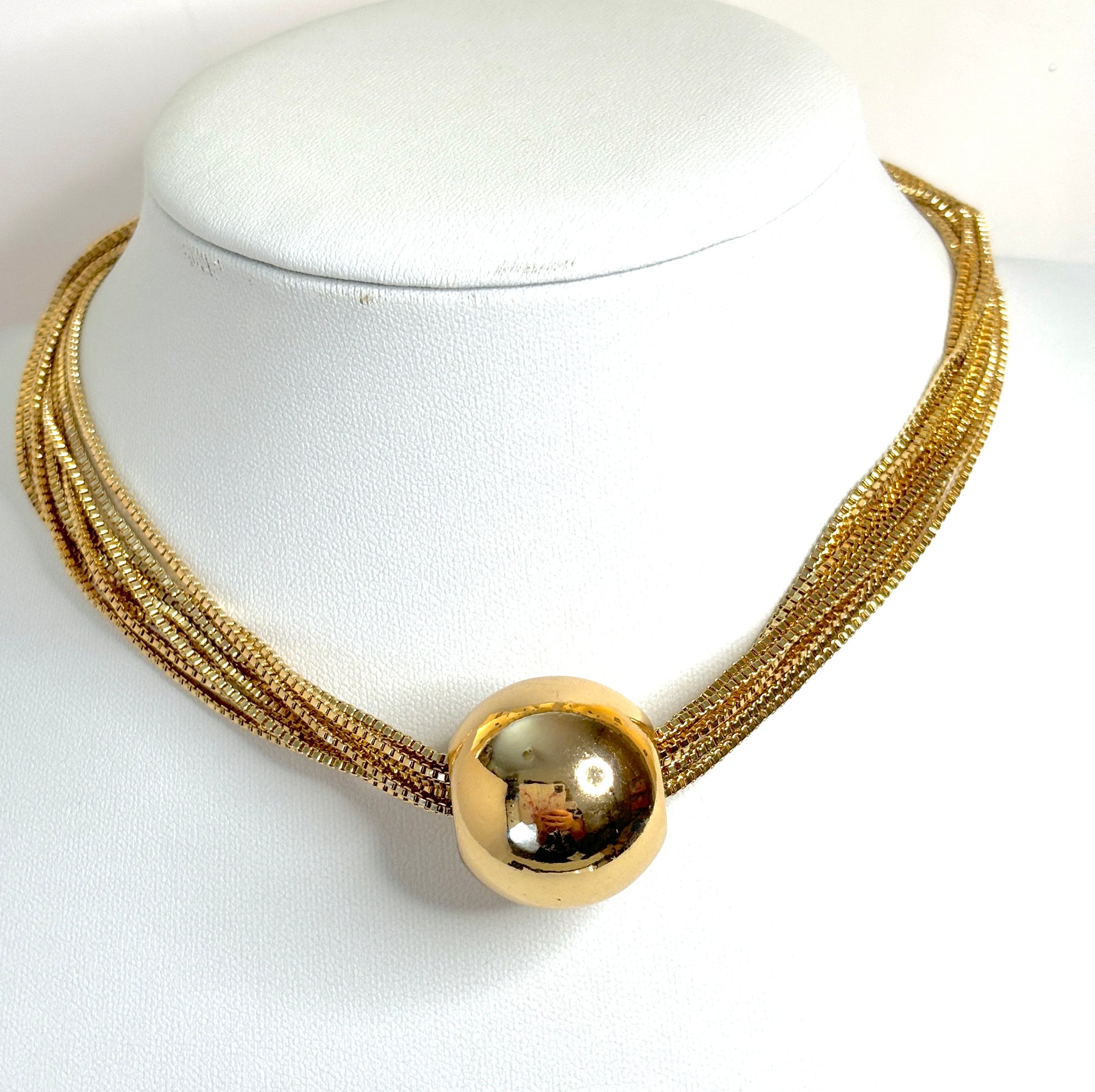 Bold Gold Multi-Chain Layered Necklace with Large Bead | Gold Plated Statement Choker 