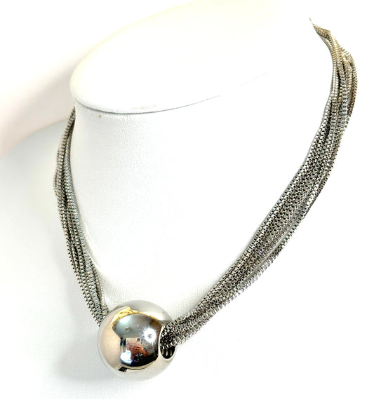 Bold Silver Multi-Chain Layered Necklace with Large Bead | Silver Plated Statement Choker